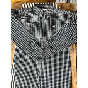 Ariat Pro Series Mens XS Black White Check Long Sleeve Button Down Shirt Logo